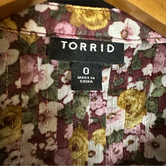 Torrid Floral Crinkle Chiffon Smocked Blouson Long Sleeve Blouse Size 0 (k11) - Picture 3 of 12